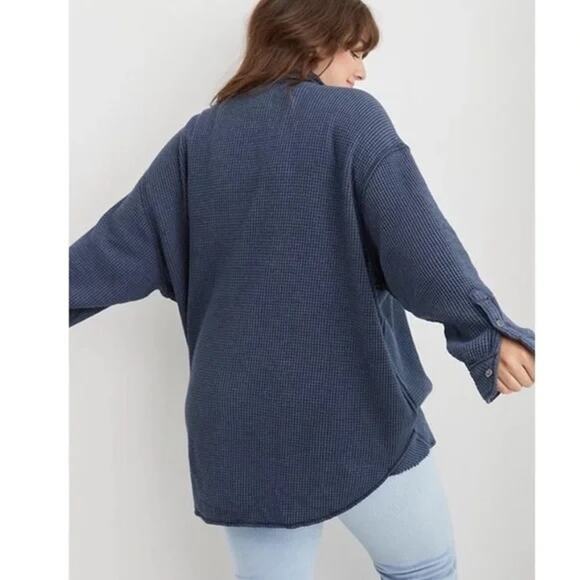 Aerie Navy Button Down Shirt - Picture 2 of 10